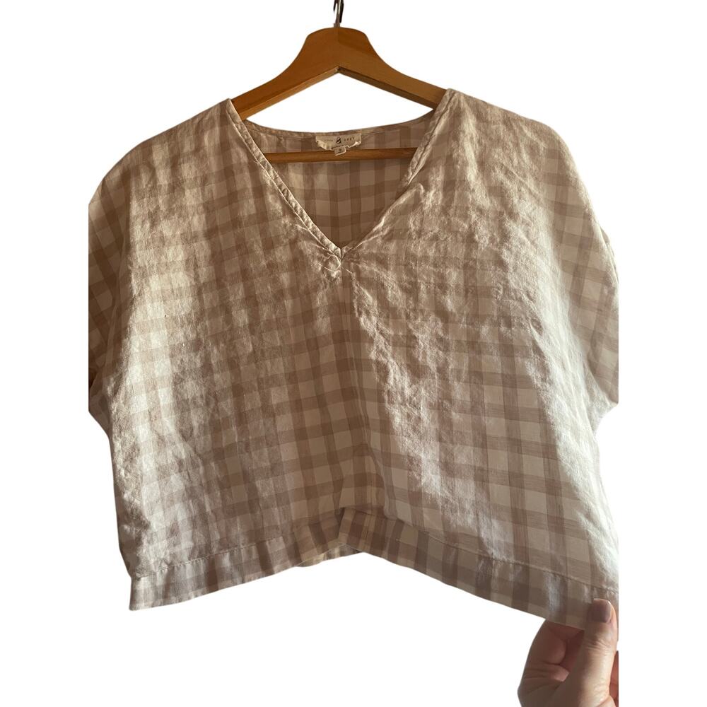 LOU & GREY Linen Boxy Oversize Gingham Top Cottagecore Coastal Size SMALL
